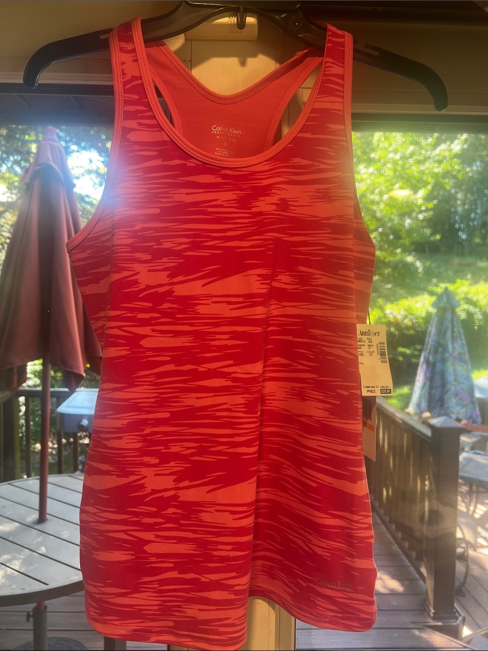 NWT Calvin Klein Pink Patterned Racerback Tank. Small - Picture 6 of 8